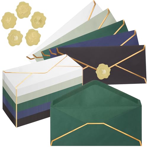Jetec 100 Pcs Colorful #10 Business Envelopes with Gold Border and Stickers Mailing Pretty Standard Letter Size Envelopes for Graduation Wedding Office Check Invoices Greeting Cards (Mixed) - color: Mixed
