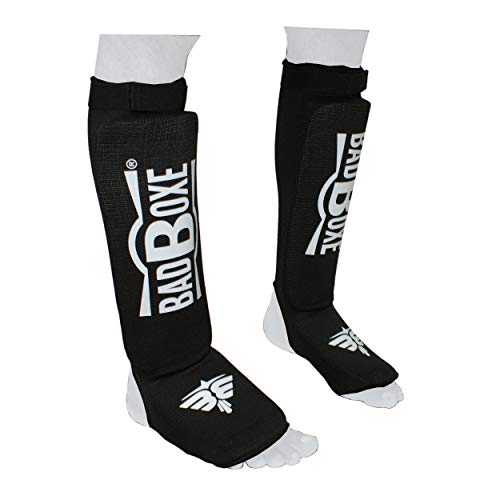 Twister Muay Thai Boxing Kickboxing Karate Shin Guard Taekwondo MMA | Elastic Cotton Cloth Shin & Instep Padded Guards | Shin in Steps Shin Guards Pair - color: BLACK/WHITE, size: Small-Medium