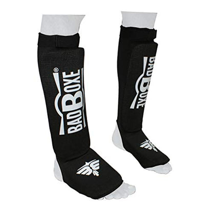 Twister Muay Thai Boxing Kickboxing Karate Shin Guard Taekwondo MMA | Elastic Cotton Cloth Shin & Instep Padded Guards | Shin in Steps Shin Guards Pair - color: BLACK/WHITE, size: Small-Medium