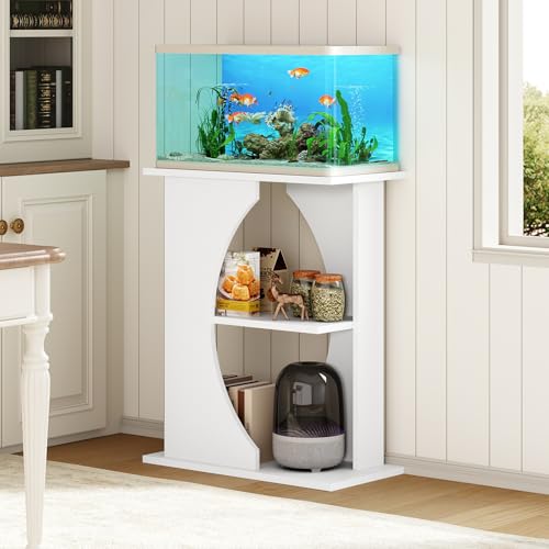 MAHANCRIS 10 Gallon Fish Tank Stand, Wooden Aquarium Stand with 3-Tier Storage Shelves, Heavy Duty Turtle Reptile Terrarium Tank Stand for Home Office, 23.6" L x 11.8" W x 29.9" H, White FTWT7601 - color: White