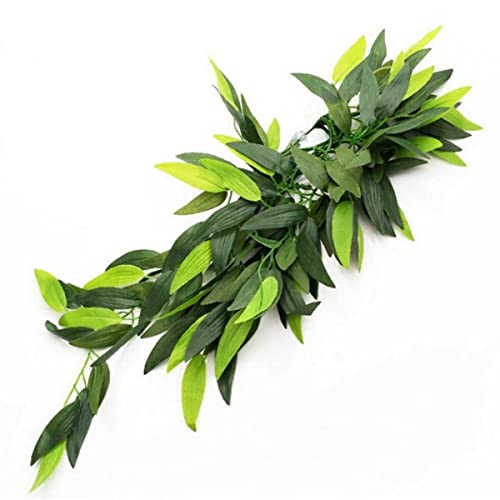 Artificial Aquarium Plants Plastic, Reptile Plants Hanging Silk Terrarium Rattan Ornament with Suction Cup (Green)