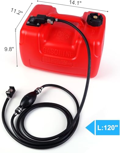 Marine Tank 3 gal Outboard Marine Boat Transfer Tank with 9.8ft Hose, Gauge, I-Shaped Handle, Easy to Carry for Outboard Engine Boats,Fishing Boat, Deck Boat,Yacht - size: 3 Gallon.