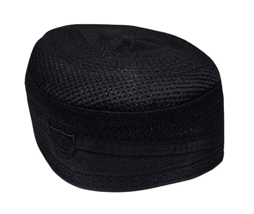 Al-Ameen Muslim Gift Muslim Kufi Hat for Men AMN-004 Islam Cap Unique Design Beanie Round Topi Headwear Ramadan Eid Gift - color: Black, size: Small