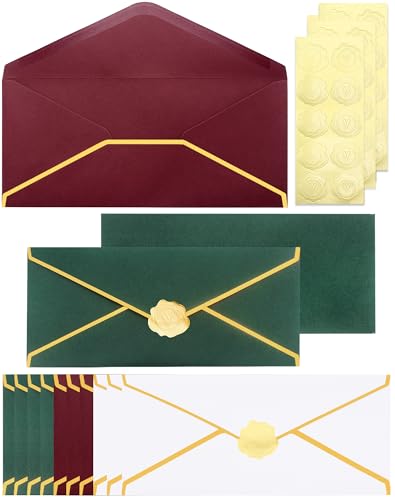 Business Envelopes with Gold Border 30 Pack #10 Envelopes Made of 150gsm Paper, Standard Envelopes with Gold Stickers for Office, Checks, Letter Mailing,9.45 x 4.13 Inches(Green Red White) - color: Green Red White