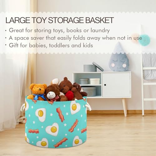DOMIKING Large Storage Basket for Toys Egg Fries Teal Print Storage Bin Box Organizer Basket for Home Decor Pet Toy Blankets Nursery