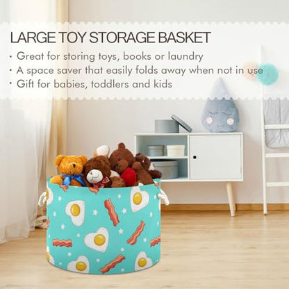 DOMIKING Large Storage Basket for Toys Egg Fries Teal Print Storage Bin Box Organizer Basket for Home Decor Pet Toy Blankets Nursery