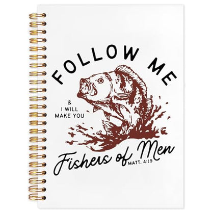 WUCHJ Red Retro Fish Christian Notebook,Boys Religious Notebook, Matthew 4:19 Bible Verse Journal, Religious Scripture Spiral Notebook Journal for Note Taking, Christian Faith Based Gifts for Women Men, 5.5x8.3 Inch - color: follow me red fish
