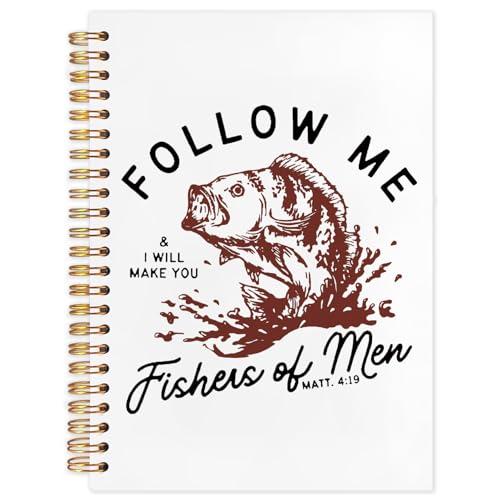 WUCHJ Red Retro Fish Christian Notebook,Boys Religious Notebook, Matthew 4:19 Bible Verse Journal, Religious Scripture Spiral Notebook Journal for Note Taking, Christian Faith Based Gifts for Women Men, 5.5x8.3 Inch - color: follow me red fish