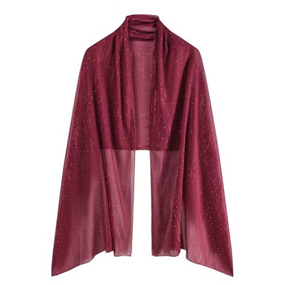 OurLore Chiffon Shawls Wraps for Women Sheer Glitter Scarf Sparkly Rhinestones Shoulder Sarong Cover Up Hijab for Wedding - color: Dark Red