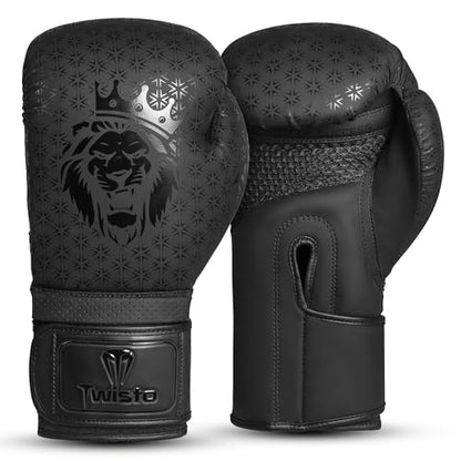 Twisto Boxing Gloves Black Rox - Pro Training & Sparring, Maya Hide Leather, Muay Thai, MMA, Kickboxing, Men, Women, Adults, Heavy Punching Bag, Focus Mitts, Pads,10oz 12oz 14oz 16oz - color: Black, size: 12 oz