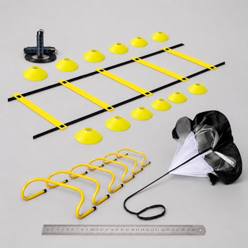 Agility Training Set, Speed Training Set with Ladder, Cones, Hurdles & Parachute, Athletic Gear for Football Basketball - style: Speed And Agility Training Set