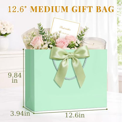 ANZNKU 2PCS Green Gift Bags with Handles, Cute Medium Gift Bags with 4 Tissue Paper 2 Ribbons 2 Cards for Wedding Bridal & Baby Shower Graduation Birthday Engagement Party Favors Present Wrapping - color: Mint Green