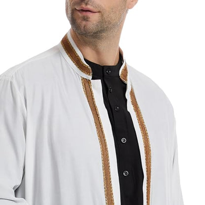 Qianliniuinc Thobe for Men Abaya Islamic Clothing - Muslim Kaftan Dubai Arabic Robe Loose Fit Casual Prayer Wear - color: White, size: Large