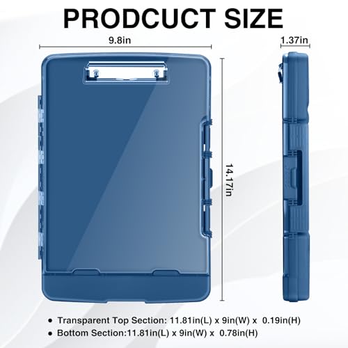 Sooez Original Clipboard with 2 Storage & Pen Holder, Heavy Duty Clip Boards 8.5x11 with Dual Storage, Clearview Dry Erase Coach Clipboard with Real Hinge, High Capacity, School & Office Supplies - color: Dark Blue