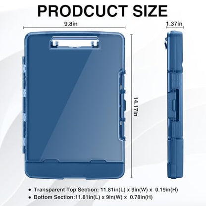 Sooez Original Clipboard with 2 Storage & Pen Holder, Heavy Duty Clip Boards 8.5x11 with Dual Storage, Clearview Dry Erase Coach Clipboard with Real Hinge, High Capacity, School & Office Supplies - color: Dark Blue