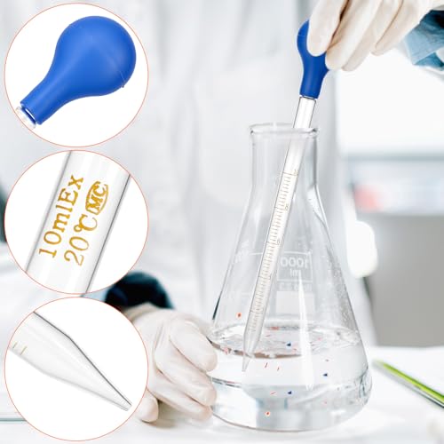 QWORK Glass Droppers Pipettes Graduated Lab Dropper Set, 10 ml Capacity with Large Rubber Caps Glass Liquid Pipette
