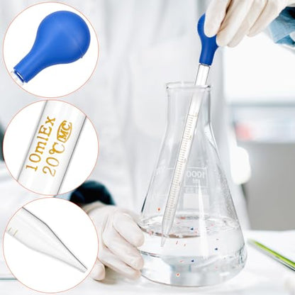 QWORK Glass Droppers Pipettes Graduated Lab Dropper Set, 10 ml Capacity with Large Rubber Caps Glass Liquid Pipette
