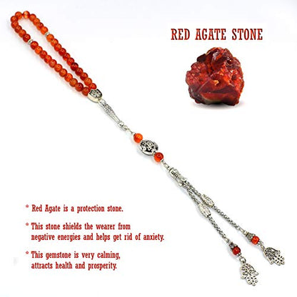 Stylist Prayer Beads (8 mm-33 Beads) Tesbih-Tasbih-Tasbeeh-Misbaha-Masbaha-Subha-Sebha-Sibha-Rosary-Worry Beads (Red Agate Stone) - color: Red Agate Stone