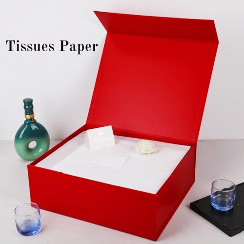 UoeRing 1 Pcs Red Gift Box Large 11.5x8x4 Inch with Magnetic Lid | Collapsible Luxury Present Box,for Birthday,Christmas Holiday Gift Includes Card,Ribbon,Tissue Paper & Shredded Filler - color: 13.5x11.8x4.7 Inch-Red-Pack of 1