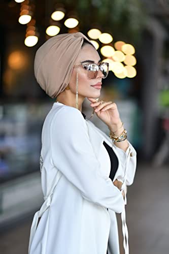 para life Knot Turbans for Women, Breathable Instant Turban|Standard Size Cotton|Pre-tied Scarf, Hijab Cap&Undercap - color: Caramel