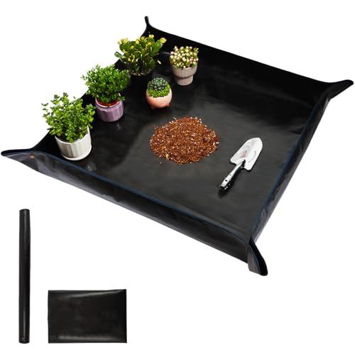 39.4" x 39.4" Large Plant Repotting Mat for Indoor Plants, Portable and Foldable Gardening mat, Waterproof Transplanting Potting Mat in Garden Outdoor - color: Black, size: 39.4 in x 39.4 in (Square)