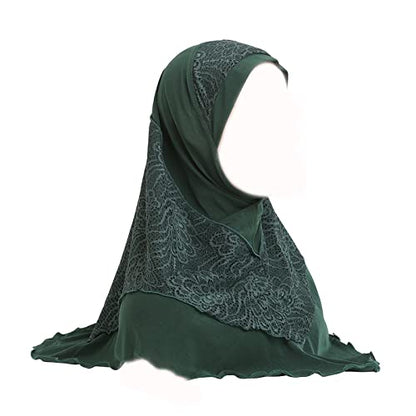 Women Soft One Piece Hijab Long Muslim Turban Islamic Full Head Scarf - color: Lace/Green
