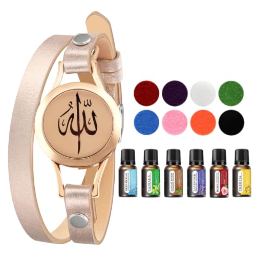 SHAHADA & Allah Bracelet AromatherapyOil Arabic Jewelry for Women–Perfect Ramadan & Islamic Gifts with Allah Pendant - color: ALLAHRoseGold