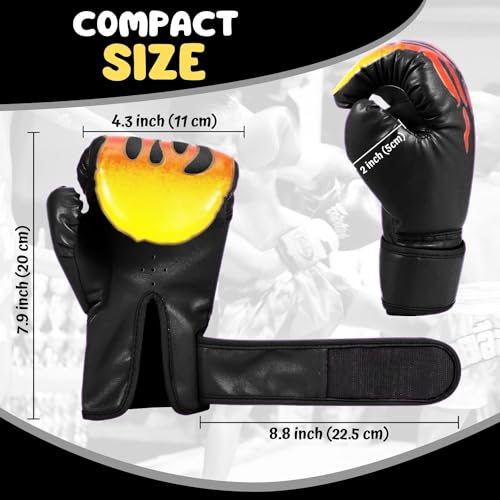 Flexzion Boxing Gloves for Kids 4oz – Training Punching Bag Mitts, Kid Boxing Gloves with Faux Leather & Wrap-Around Wrist Protection for Boys & Girls Ages 3-8 Years - color: Black Blaze