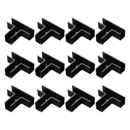 uxcell 12Pcs Plastic Glass Connector, t Shaped Glass to Glass Clamp for 12mm Thick, Fixing Bracket Rimless Clip Holder for Aquarium Fish Tank Display Shelves, (12mm, Black) - size: 12 mm