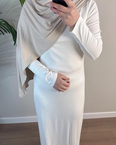 Modal Cotton Abaya Women Long Sleeve Prayer Dress Soft Stretch Islamic Clothes Elegant Robe For Eid, Ramadan, Umrah, Hajj - color: White, size: X-Small-Small
