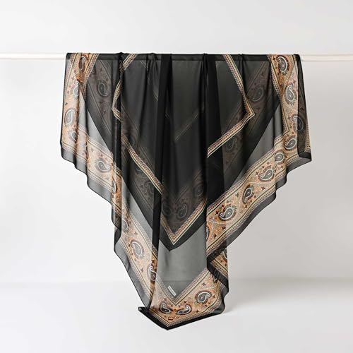 K-Elewon Large Square Scarf 51" Headscarf Chiffon Fashion Scarves Turbans Hair Wrapping Scarfs - color: A-black
