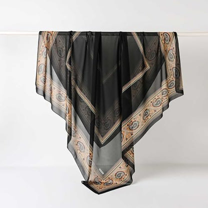 K-Elewon Large Square Scarf 51" Headscarf Chiffon Fashion Scarves Turbans Hair Wrapping Scarfs - color: A-black