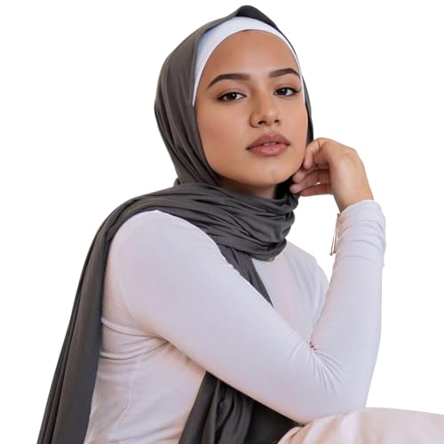 Modal silk scarf for Women Long Scarf for African Hair Wraps Stretch Head Wrap Scarves Fashion Long Scarf Shawls - color: Dark Grey-soft Cotton Muslim, size: 27x67inch