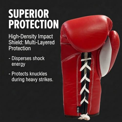 Amber Fight Gear Professional Leather Fight Gloves – Competition Ready Boxing & Kickboxing Gloves – Padded Multi-Layered Foam – Pre-Curved Safety Design – Sizes 8oz, 10oz, 12oz – Red & Blue - color: Red, size: 8 oz