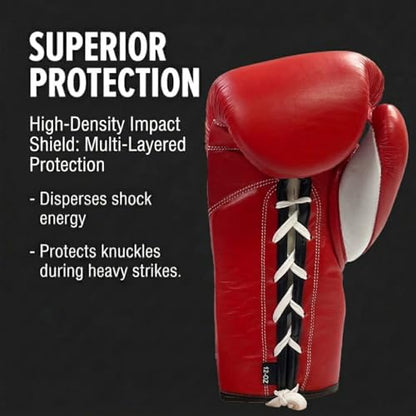 Amber Fight Gear Professional Leather Fight Gloves – Competition Ready Boxing & Kickboxing Gloves – Padded Multi-Layered Foam – Pre-Curved Safety Design – Sizes 8oz, 10oz, 12oz – Red & Blue - color: Red, size: 8 oz