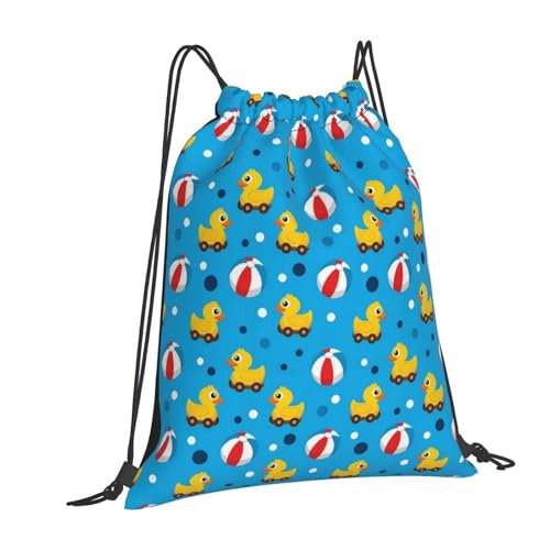 Polyester Cinch Sack Rubber Duck Pool Ball, Waterproof String Bag with Zipper Pocket for Soccer Basketball Ball Storage - color: Pattern (370)