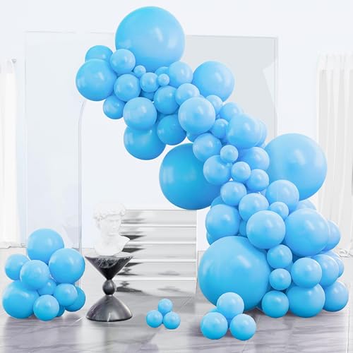 PartyWoo Light Blue Balloons 152pcs Different Sizes Pack of 18 12 10 5 Inch Baby Pastel Blue Balloon Arch Kit for Baby Shower Gender Reveal Graduation Mermaid Birthday Pool Party Decorations Blue-Y20 - color: Blue-y20