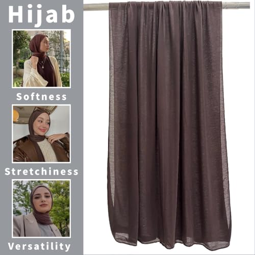 Harewom Muslim Hijab for Women Soft Stretch Headscarf Large Plain Turban Wrap Shawl Head Wrap for Everyday Wear - color: Brown Hijab Headscarf