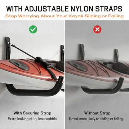 Kayak Storage Rack, Heavy Duty Wall Mount Kayak Hanger for Secure Storage, Garage Hooks for Kayaks, SUP Paddle Boards, Canoes, Surfboards - size: 10.6" x 15.5", Pack of 4