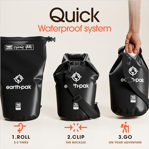 Earth Pak Waterproof Dry Bag - Roll Top Waterproof Backpack Sack Keeps Gear Dry for Kayak with Waterproof Phone Case - color: Black, size: 20L