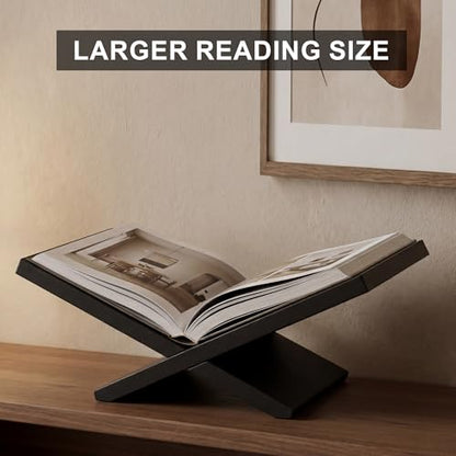 Wooden Book Stand for Reading, Large Open Book Holder for Desk, Solid Wood Book Display Stand for Bible, Cookbook, Quran. (Black)