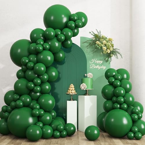 RUBFAC Dark Green Balloons Different Sizes 135pcs for Birthday Arch - color: Dark Green