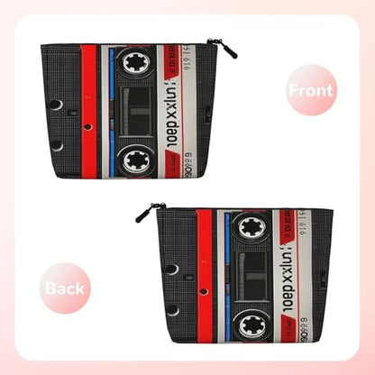 Red Tape Cassette Label Fake Hemp Makeup Bag Travel Bags Toiletry Pouch With Zipper 9.45 X 6.7 In - color: Red Tape Cassette Label