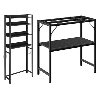 MAHANCRIS Over The Toilet Storage and Fish Tank Stand Bundle, 4 Tier Bathroom Organizer Over Toilet, Aquarium Stand with 2-Tier Storage Shelves, Storage Rack for Home Office, TSHB0401-FTBK3001