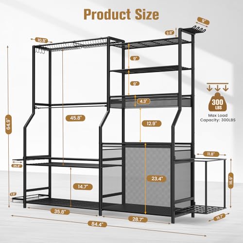 Garage Sports Equipment Organizer, 3 Golf Bag Organizer Stand Heavy-Duty Ball Storage Rack with Basket and Hooks, Ball Storage Cart for Toy Sports Gear Storage, Black
