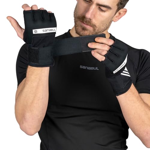 Sanabul Gel Boxing Hand Wraps for Men & Women Muay Thai MMA Kickboxing Quick Wraps Boxing Inner Gloves Wrist Knuckle Protection - color: Black/White, size: Large-X-Large