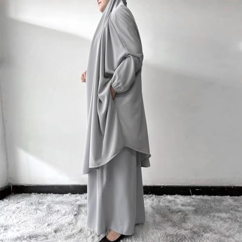 ODIZLI Two Pieces Jilbab and Dress for Muslim Women Long Khimar and Skirt Available for Prayer - color: Light Gray