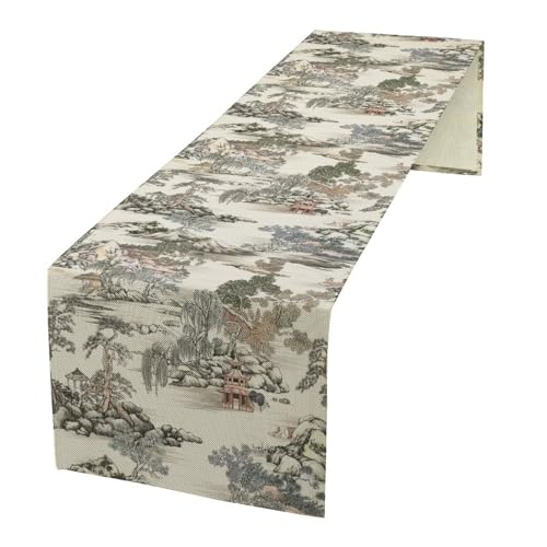 Asian Floral Table Runner, Chinoiserie Watercolor Botanical Eucalyptus Tulip Rose Flowers Leaves Natural Table Runner for Wedding Party Holiday Home Decor, 13x36inch - color: Asian-2, size: W13"x L36"