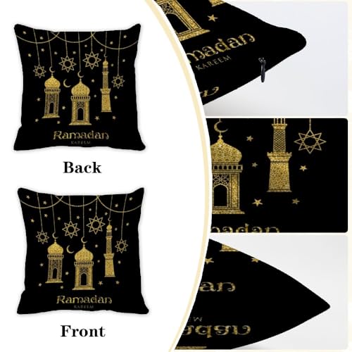 ramadan pillow covers 18x18 in black and gold pillow covers set of 2 Islamic moon star lantern floral Arabic geometric ramadan cushion cover traditional religious pillows cover throw pillowcover - color: Ramadan-1