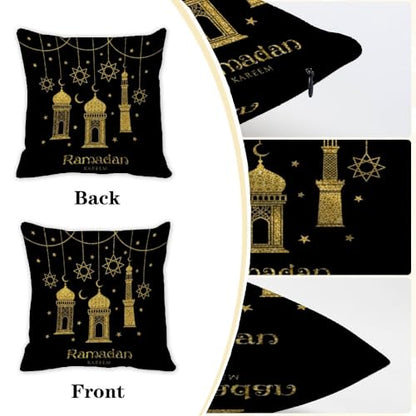 ramadan pillow covers 18x18 in black and gold pillow covers set of 2 Islamic moon star lantern floral Arabic geometric ramadan cushion cover traditional religious pillows cover throw pillowcover - color: Ramadan-1